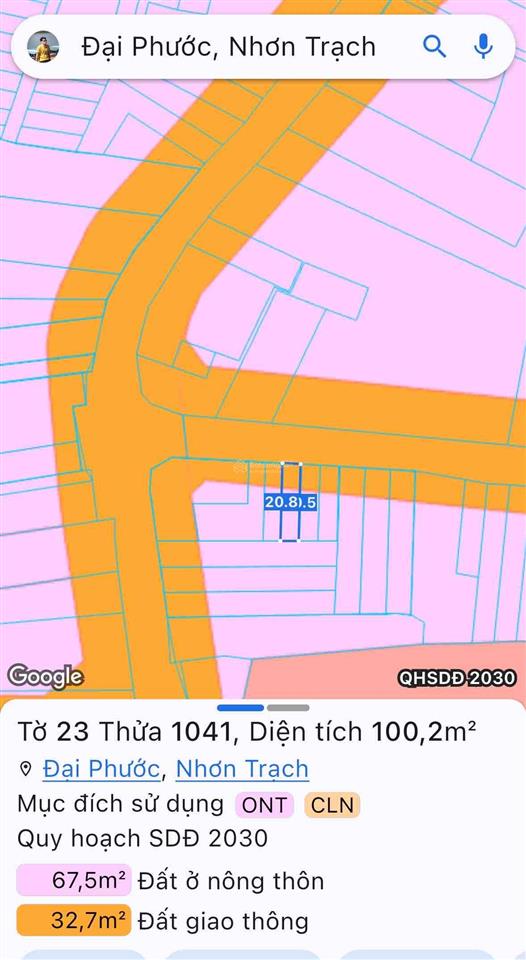 Cần bán 102m2 đất có 80m2 thổ cư mặt tiền đường 30m, gần trường học cấp 1,2,3