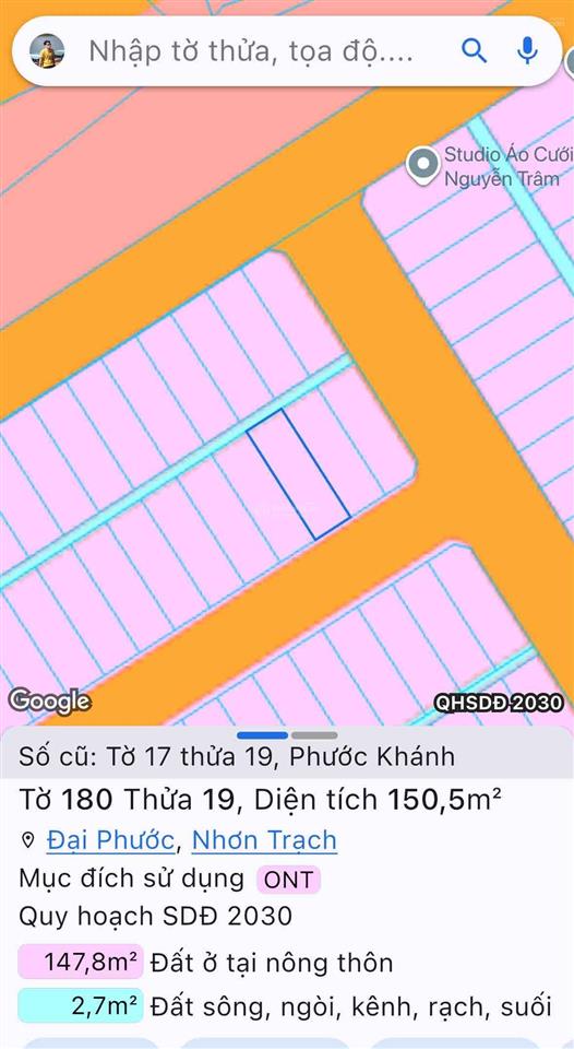 Bán nền 154m2 ( 7m, dài 22m ) tái định cư phước khánh xã đại phước