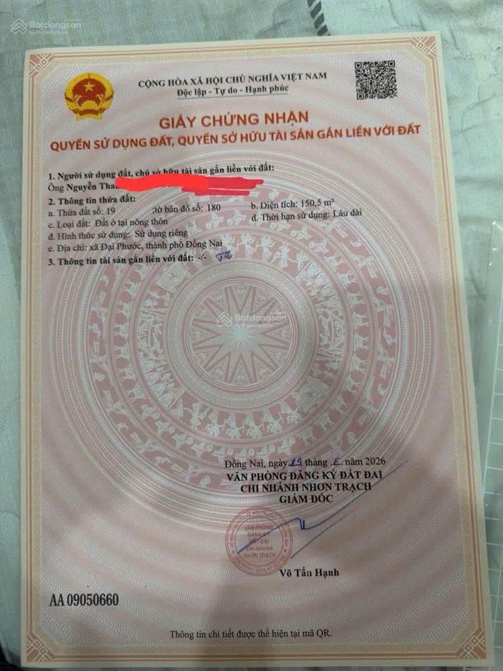 Bán nền 154m2 ( 7m, dài 22m ) tái định cư phước khánh xã đại phước