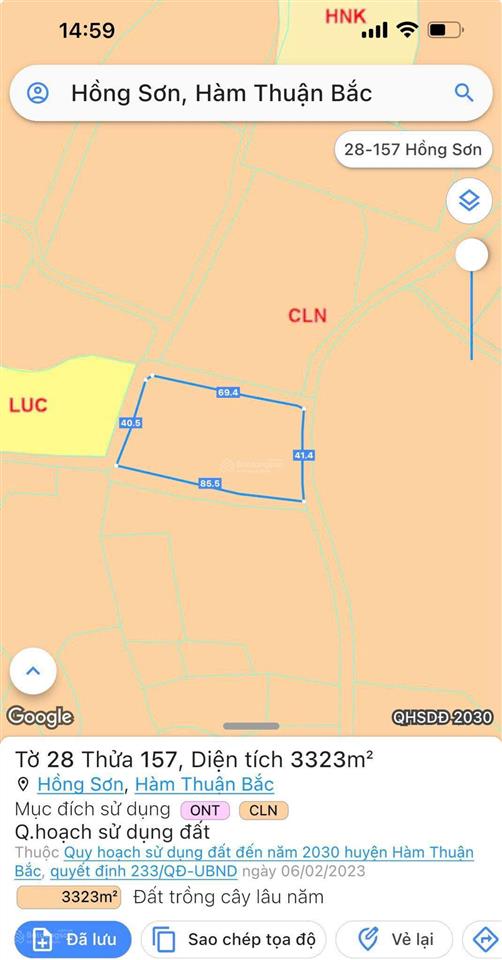 Bán đất 3323.4m2 tại quốc lộ 1a, hồng sơn, hàm thuận bắc, 1,8 tỷ vnd