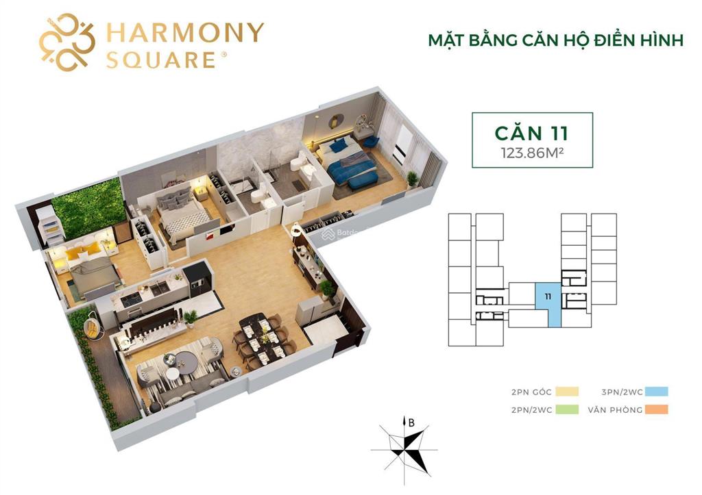 Bán căn 3 phòng ngủ 126m2 giá 8,7 tỷ, căn rẻ nhất toà, tiềm năng tăng giá mạnh, harmony square