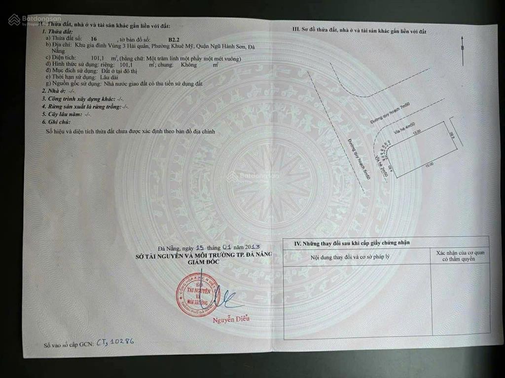 Lô góc cực đẹp trục 7m5 ven biển mỹ an 101m2,  đa mặn đông 4 giao đa mặn đông 6