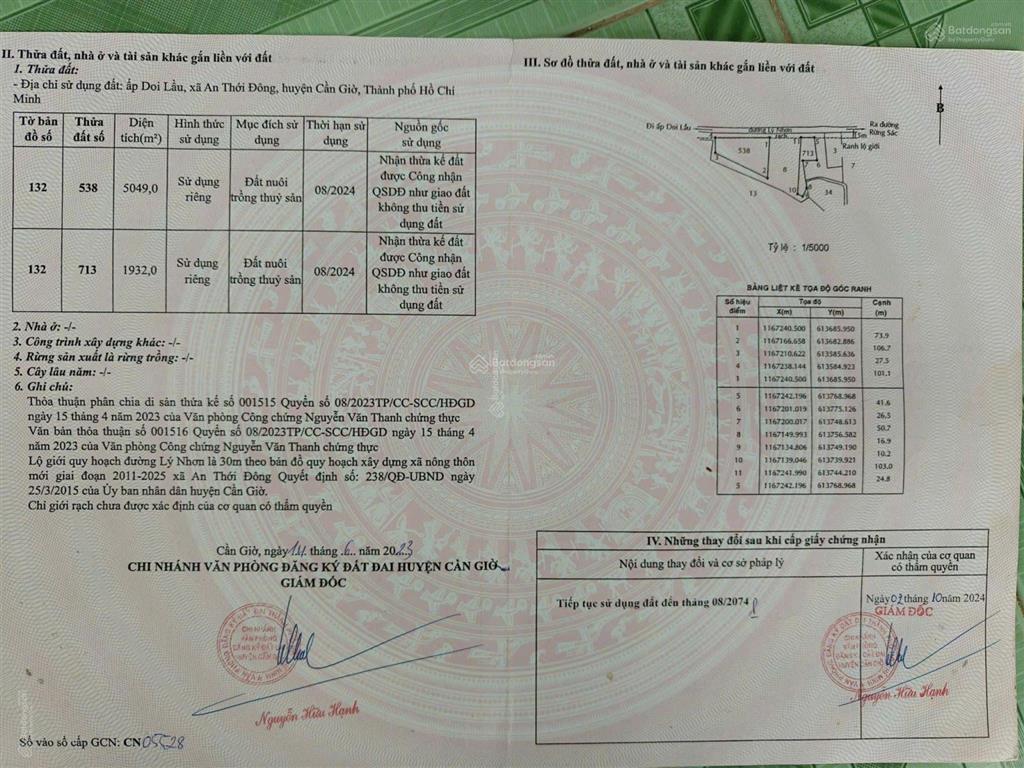 Bán lô đất mặt tiền đường lý nhơn, xã an thới đông, thành phố hồ chí minh