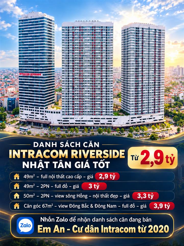 Từ 2,9 tỷ  danh sách căn intracom riverside nhật tân giá tốt đang bán
