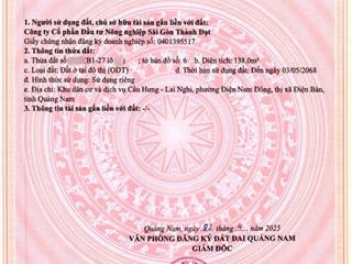 Bán đất có sổ đỏ dự án cầu hưng lai nghi gđ1  đường 7m5 dt 138m2 gần chợ lai nghi giá 21,3tr/m2