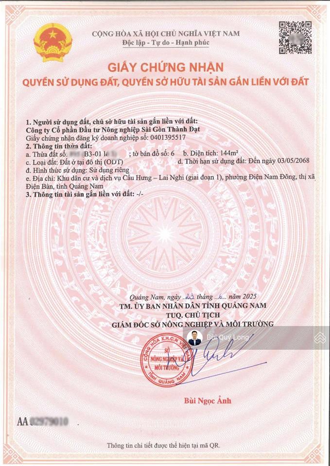 Bán đất có sổ rẻ nhất dự án cấu hưng lai nghi hội an dt 144m2 đường 7m5 giá 2.78 tỷ
