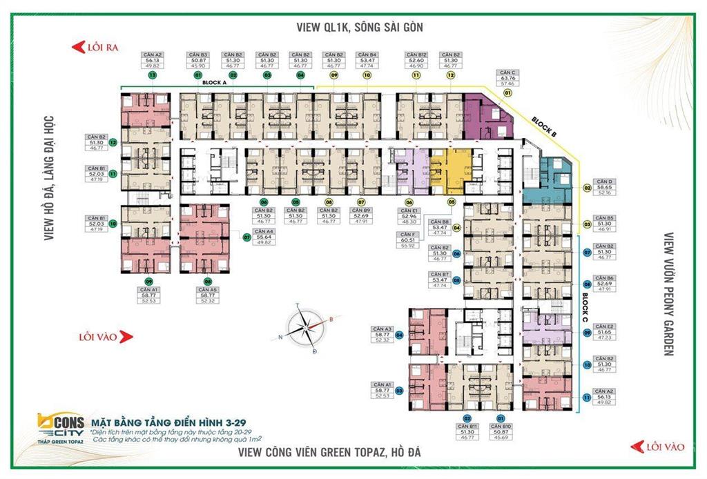 Bán căn hộ bcons city  green topaz 2pn, 2wctầng trung chỉ 2,35tỷ52m2  view đẹp  0357 709 ***