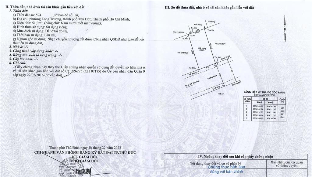 Nc lô giá hời võ văn hát. dt 51m2. ngang 4,8m. đường nhựa 7m. hướng đông nam