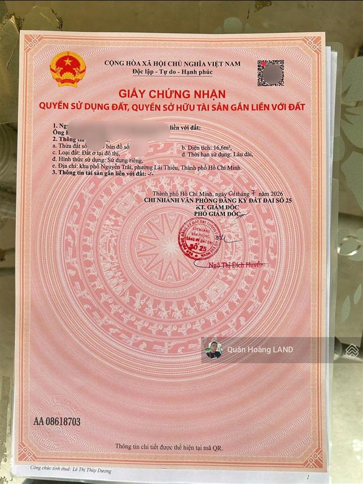 Nhà sổ hồng riêng ngay vòng xoay ngã 5 chợ lái thiêu 16.6m2 giá 1 tỷ 100tr cách sân bay tsn 15km