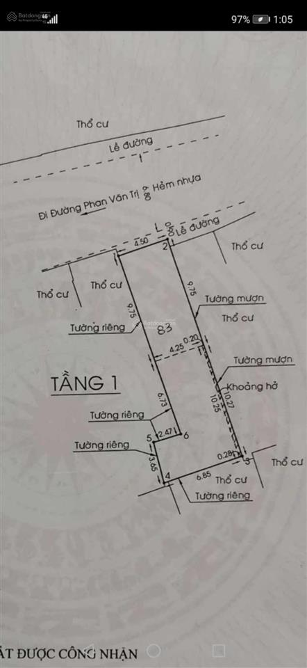 Bán nhà riêng chính chủ, đầu phan văn trị 97m2, sổ hồng