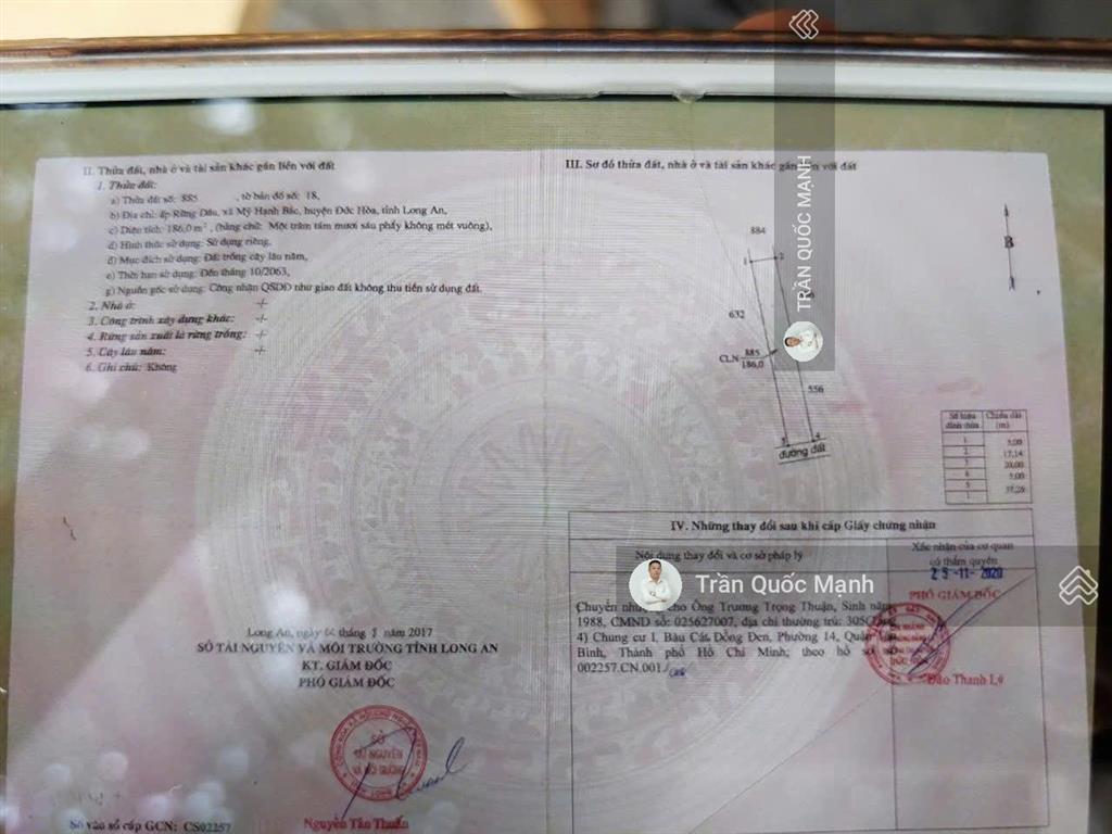 Bán lô đất chân dài mỹ hạnh bắc 5x57m. có thổ cư giá 1,550 tỷ.  0832 369 ***