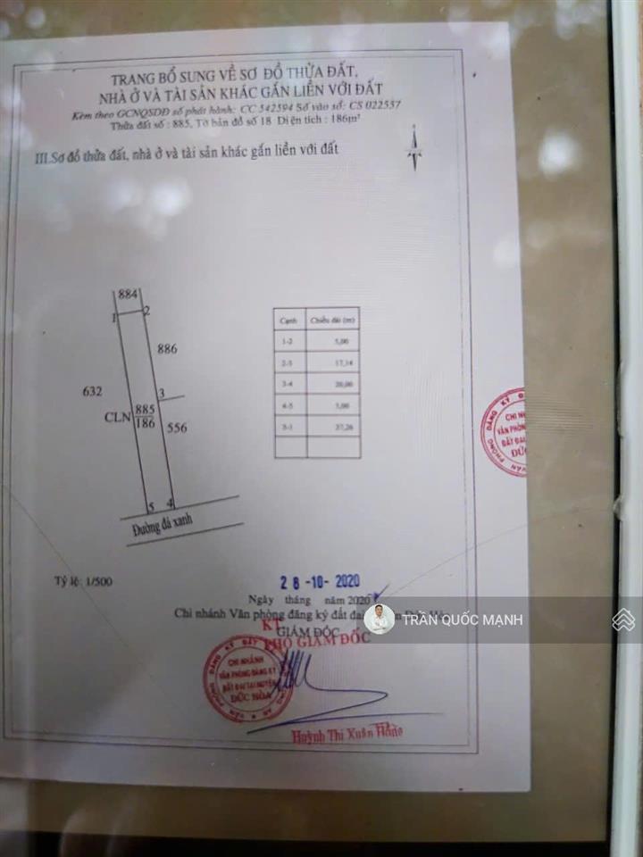 Bán lô đất chân dài mỹ hạnh bắc 5x57m. có thổ cư giá 1,550 tỷ.  0832 369 ***