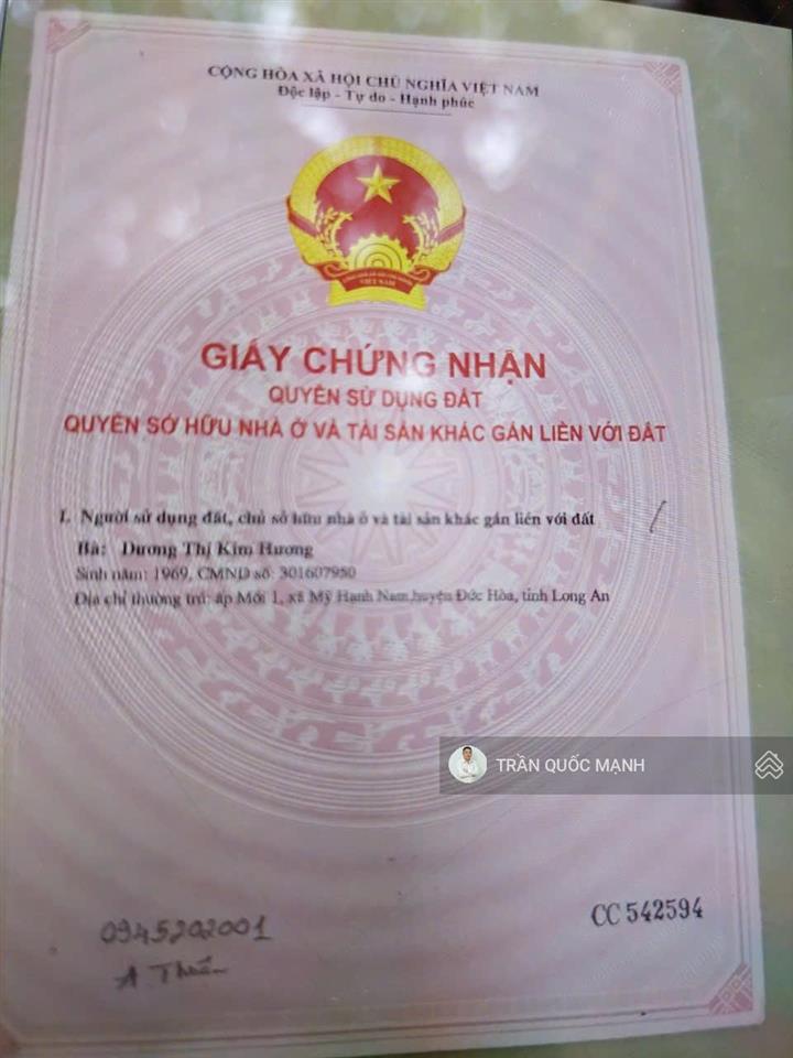 Bán lô đất chân dài mỹ hạnh bắc 5x57m. có thổ cư giá 1,550 tỷ.  0832 369 ***