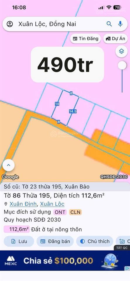 Bán đất thổ cư + 4 cây sầu riêng ngay chợ xuân bảo giá chỉ 490 triệu