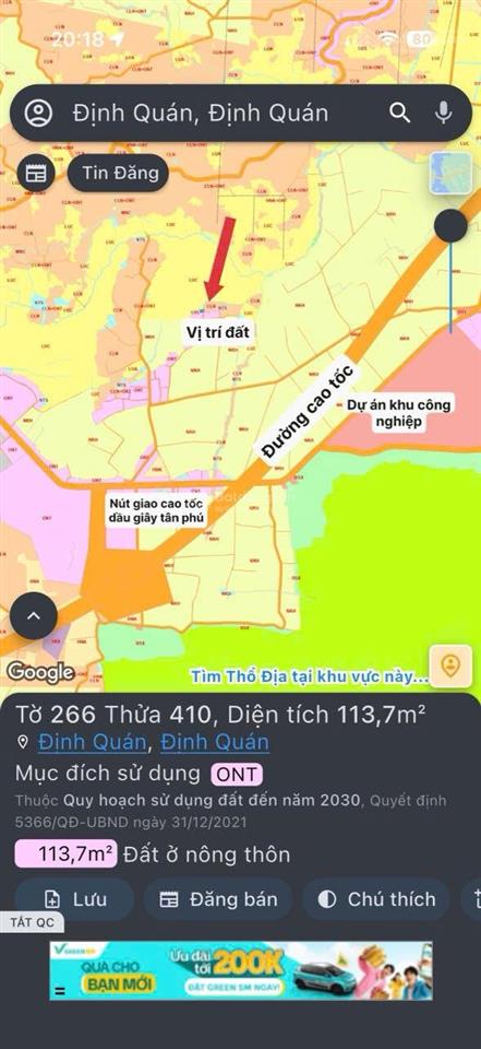 Bán đất ấp 5 gia canh, định quán, đồng nai, 330 triệu, 113.7m2  giá siêu hời!