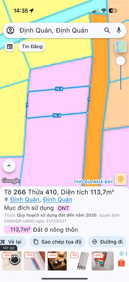 Bán đất ấp 5 gia canh, định quán, đồng nai, 330 triệu, 113.7m2  giá siêu hời!