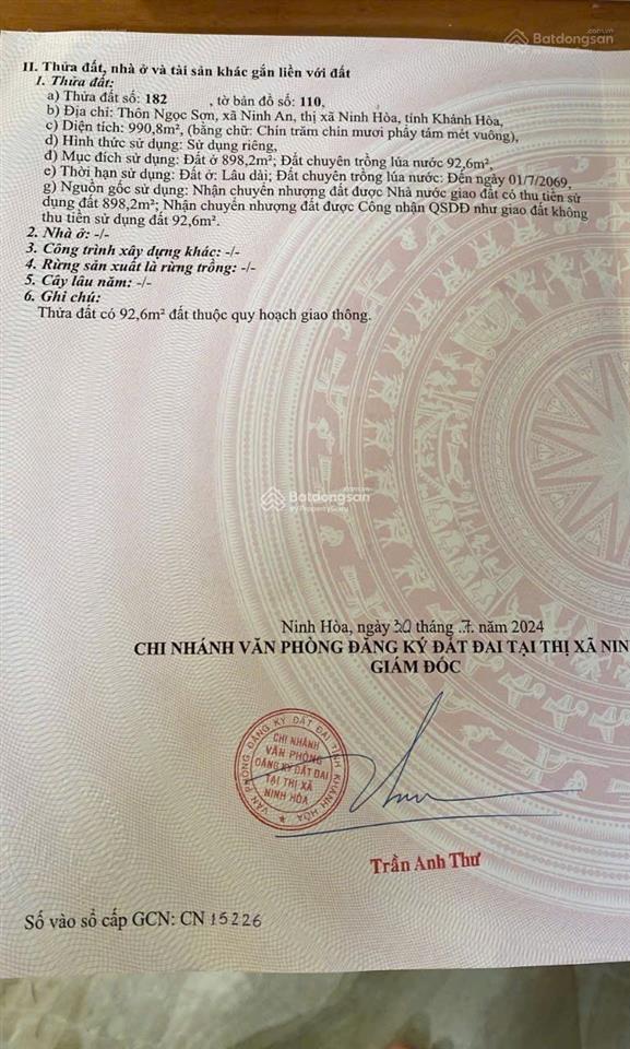 Tôi chính chủ cần bán lô đất ninh an đặc khu kinh tế bắc vân phong