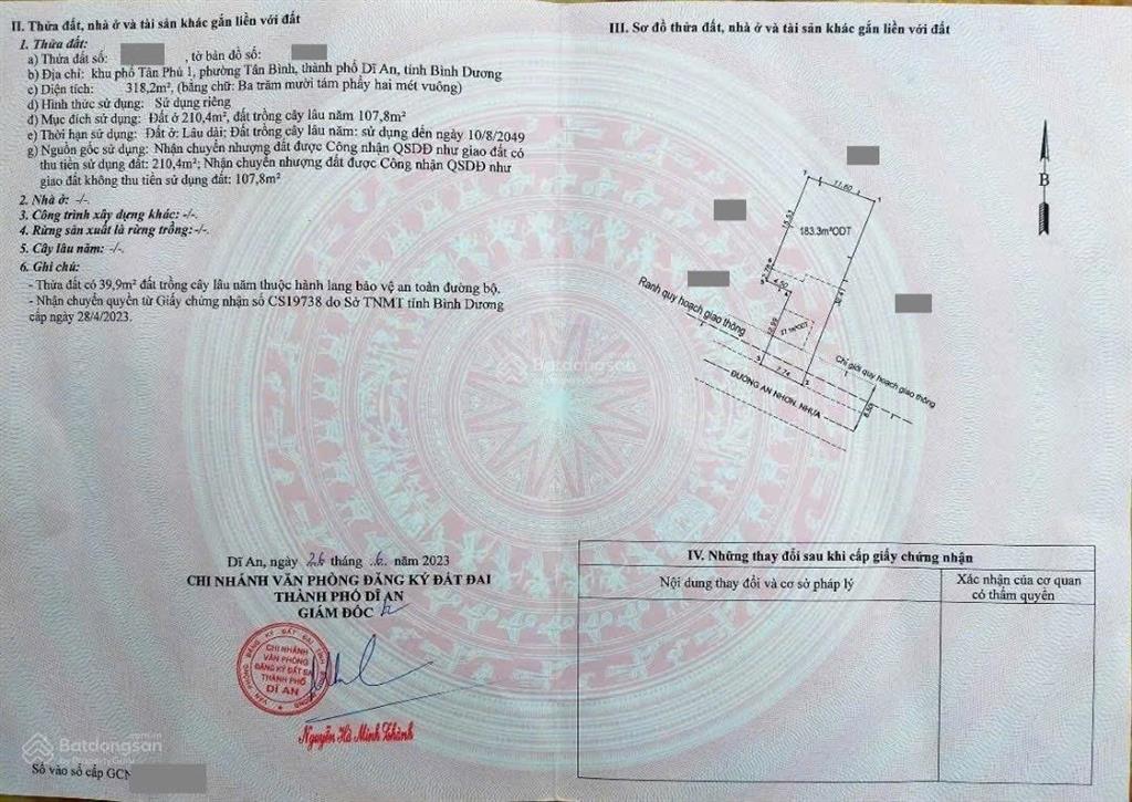 Đất mặt tiền kinh doanh gần ngã tư chiêu liêu, phường tân bình, tp dĩ an.