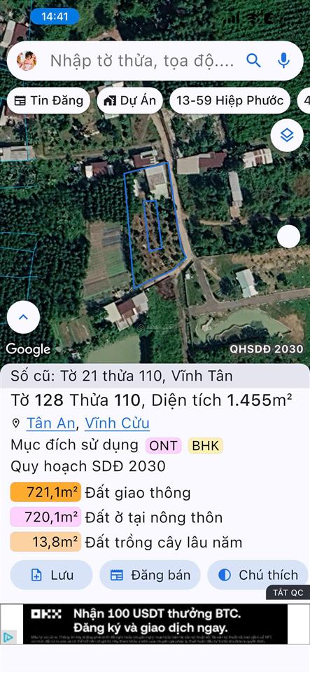 Cần bán gấp đất vĩnh tân | dt 1.648m² có 300m² thổ cư | đường qh 14m | giá tốt chốt nhanh