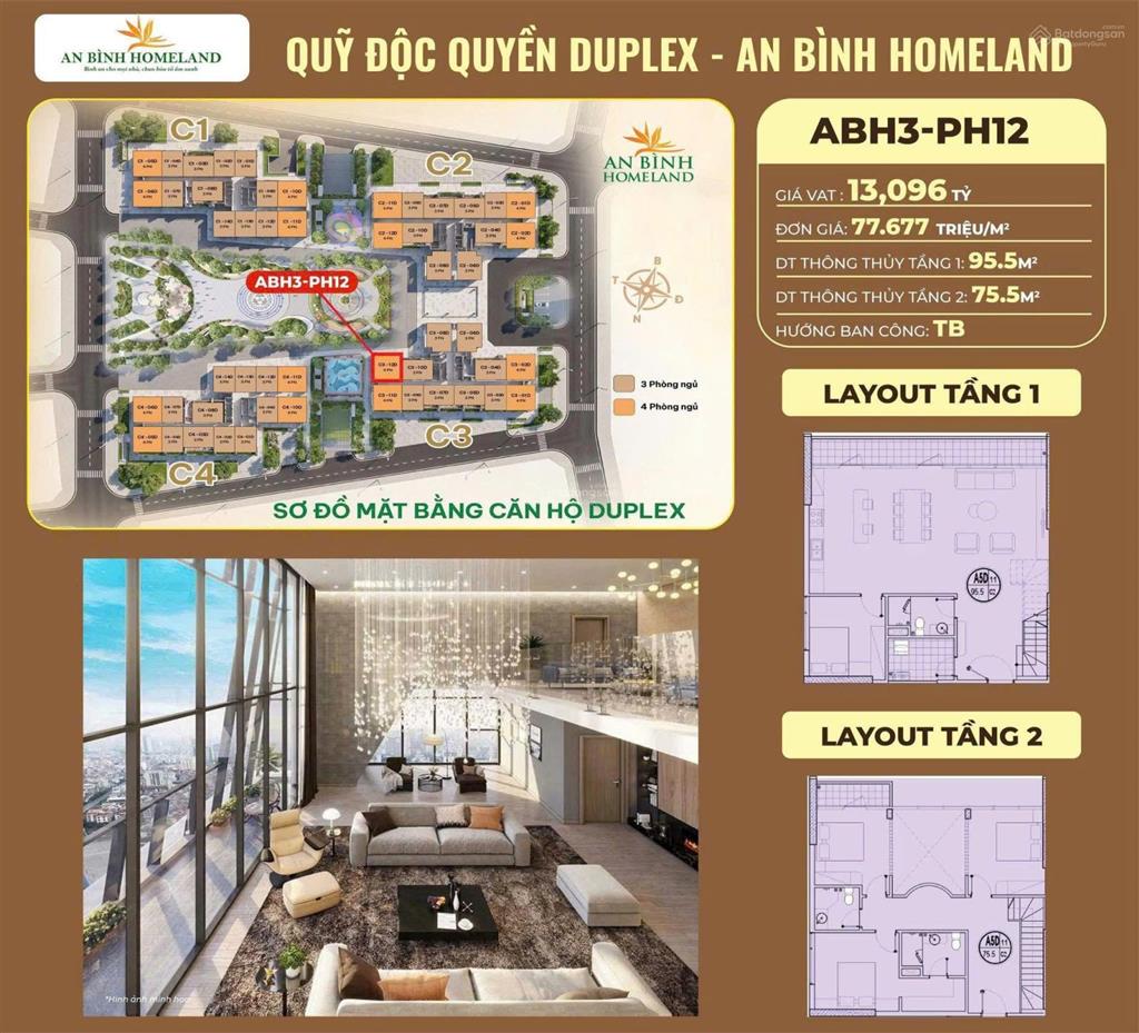 Hàng vip, quỹ căn duplex góc dự án an bình homeland vị trí góc đẹp giá chỉ từ 10,2 tỷ  0941 535 ***