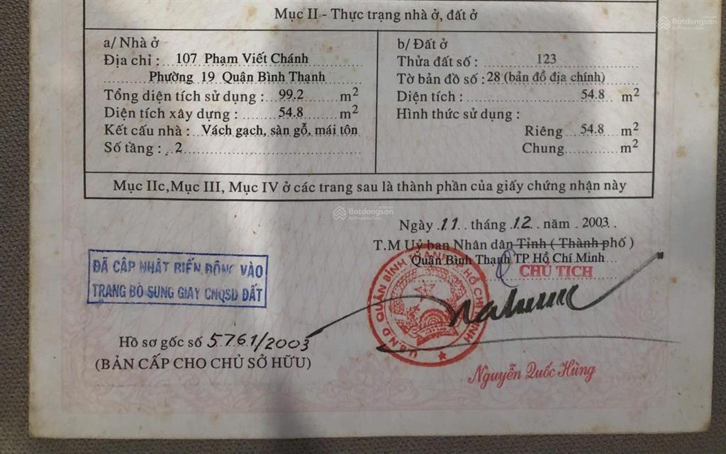 Bán nhà riêng tại 107 phạm viết chánh, 12 tỷ, 54.8m2 (hđt 20tr đến 11/2028)