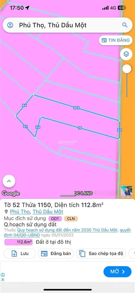 Bán đất mặt tiền đường lý tự trọng  phường thủ dầu một  tp.hcm (p.phú thọ, tp.tdm, bình dương cũ)