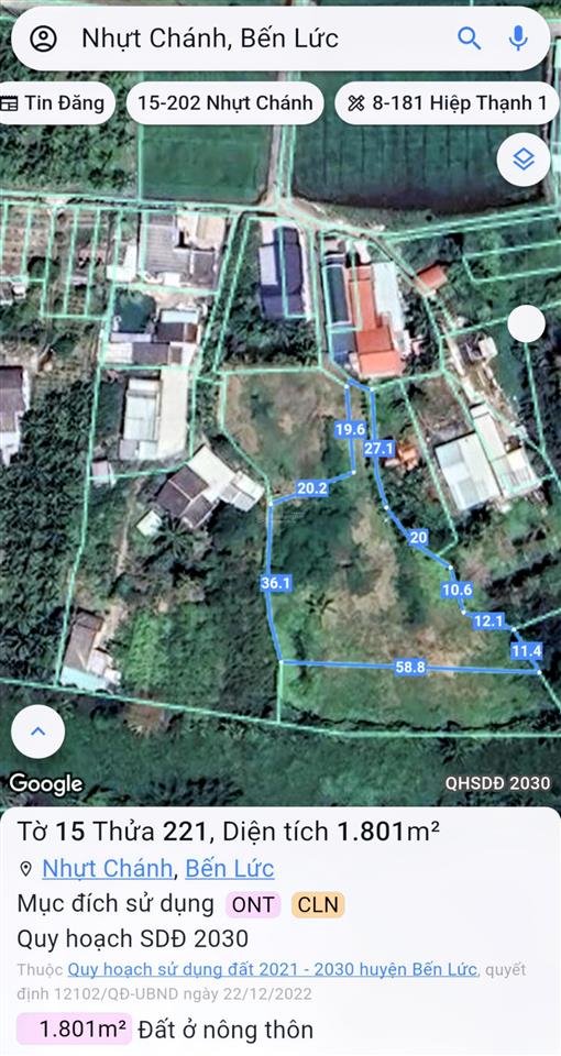 Bán đất đẹp view sông, 1800m2 tc, phù hợp cho đại gia đình tái định cư, cách cầu bến lức chỉ 5 phút