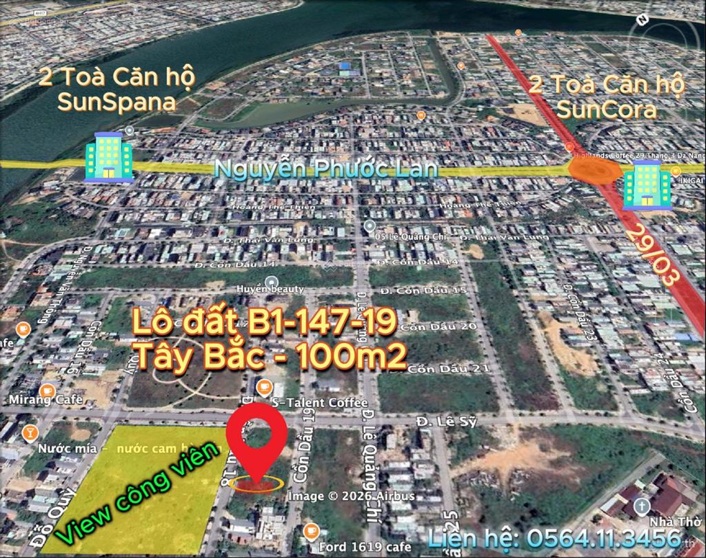 Bán đất cồn dầu 18 hoà xuân  view công viên ,song song lê quảng chí