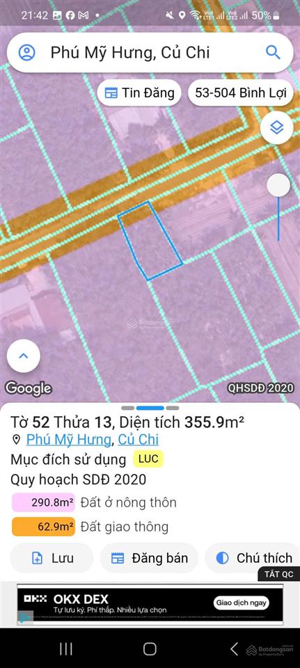 Cần tiền gấp bán đất mtđ phú thuận (gần sân banh phú thuận) xã phú mỹ hưng, huyện củ chi cũ