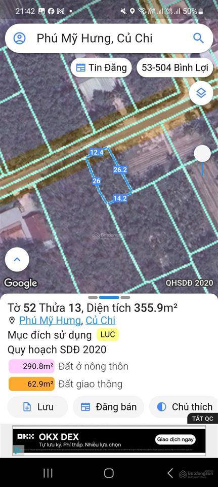 Cần tiền gấp bán đất mtđ phú thuận (gần sân banh phú thuận) xã phú mỹ hưng, huyện củ chi cũ