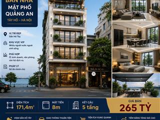 Bán nhà mặt phố quảng an  hồ tây  171,4m  5 tầng  giá 265 tỷ vị trí mặt hồ