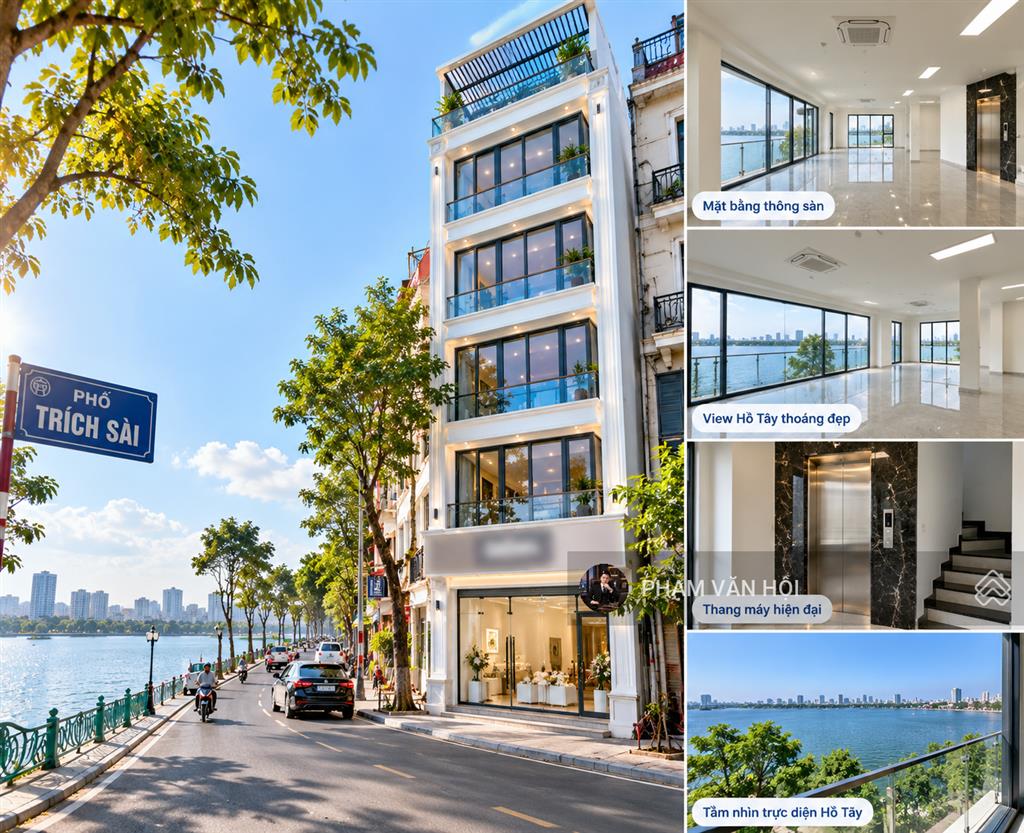 Cho thuê tòa nhà 6 tầng mặt phố trích sài view hồ tây dt 130m/sàn thang máy giá 155 triệu/th