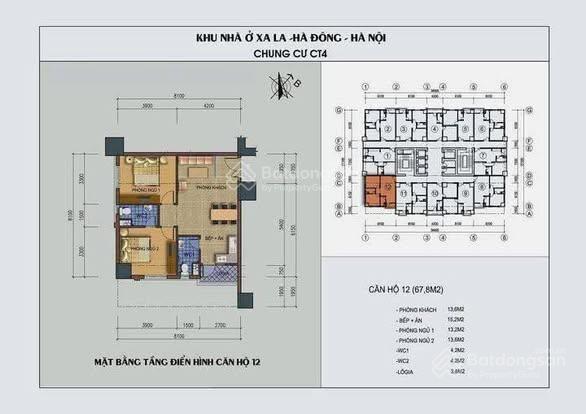 Bán căn hộ chung cư 70 m2, 2pn, 2wc, giá 4,29 tỷ tại ct4c kđt, ct4 xa la