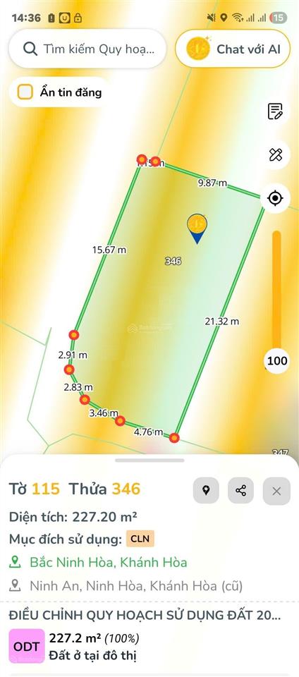 Chính chủ bán đất thôn sơn lộc xã bắc ninh hòa, lô góc 11x21,3m full thổ cư