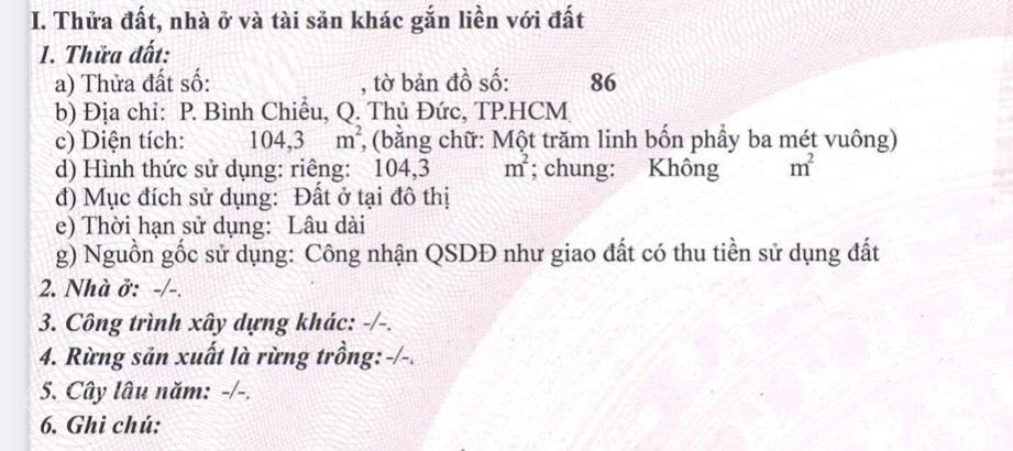 Bán nhanh căn nhà 105m2 thu nhập 15 triệu/tháng, hẻm 8m đường bình chiểu quận thủ đức