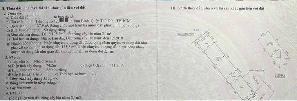 Nhà hẻm xe hơi 6m đường số 12 phường tam bình thủ đức, sổ hồng riêng giá chỉ 54 triệu/m2