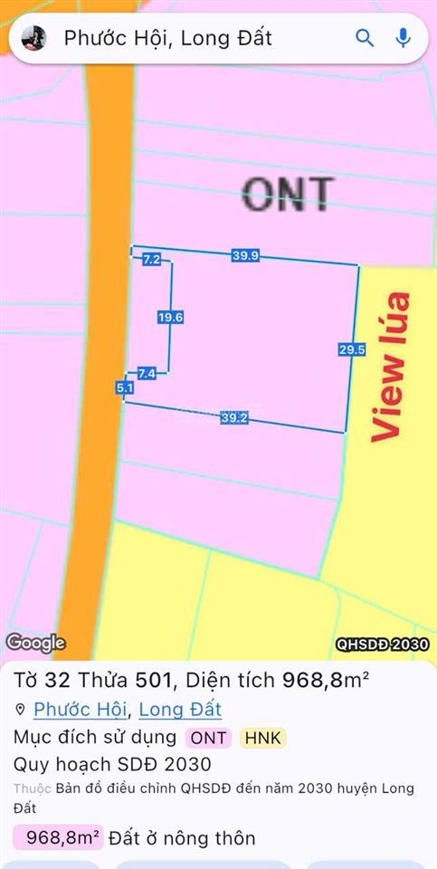 Bán lô đất view lúa, thuộc phước hội (cũ) cách biển phước hải chỉ 7 phút. mặt tiền đường nhựa lớn