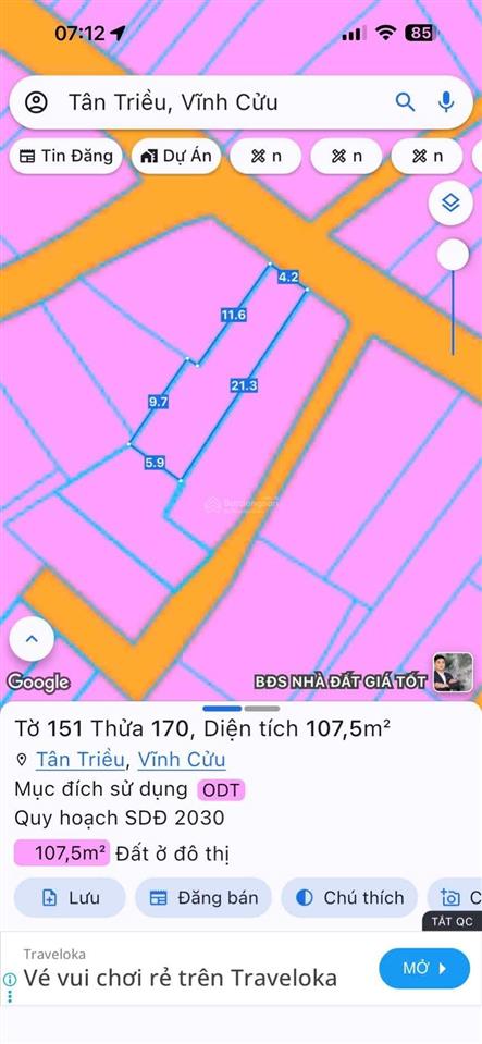Chình chủ cần gửi bán lô đất mt p. tân phong, 4,2x21=107,4m2, thổ cư 100%, sổ riêng