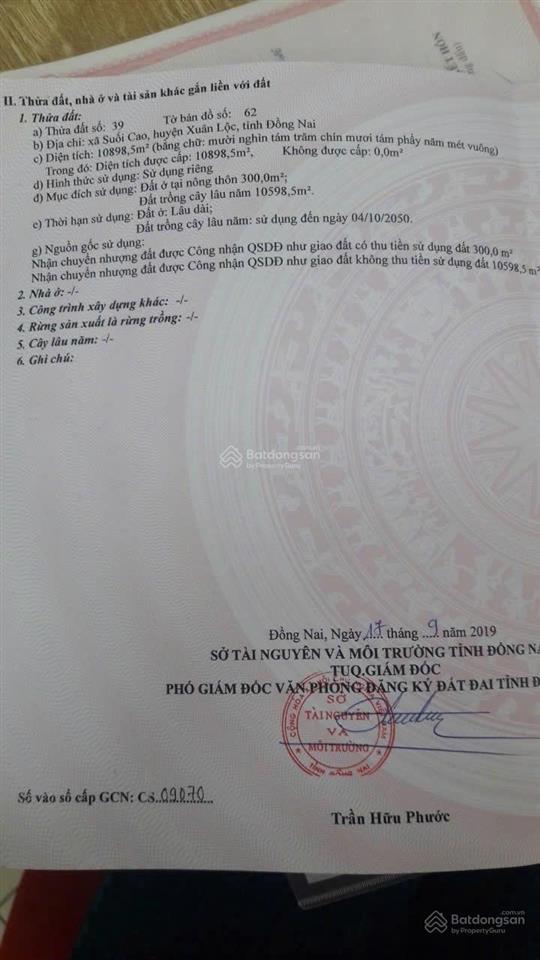 Em chính chủ cần bán 12000m2 đất suối cao xuân lộc, sổ riêng, thổ cư 300m2