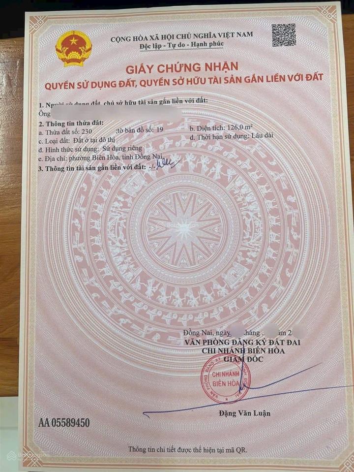 Chủ gởi bán lô đất biệt thự khu tái định cư hoá an 7x18=126m2,thổ cư 100%,huỳnh mẫn đạt vào 10m,shr