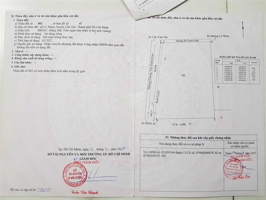 Bán đất 3 mặt tiền đường dương văn hạnh, xã lý nhơn, huyện cần giờ