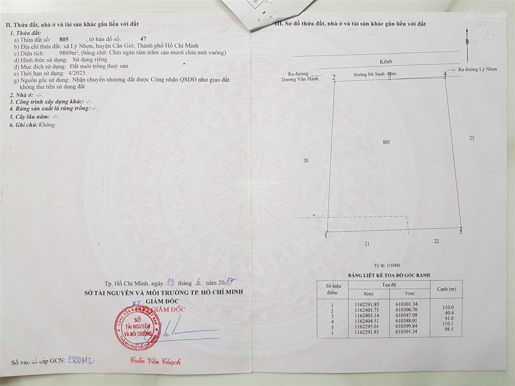 Bán đất 3 mặt tiền đường dương văn hạnh, xã lý nhơn, huyện cần giờ