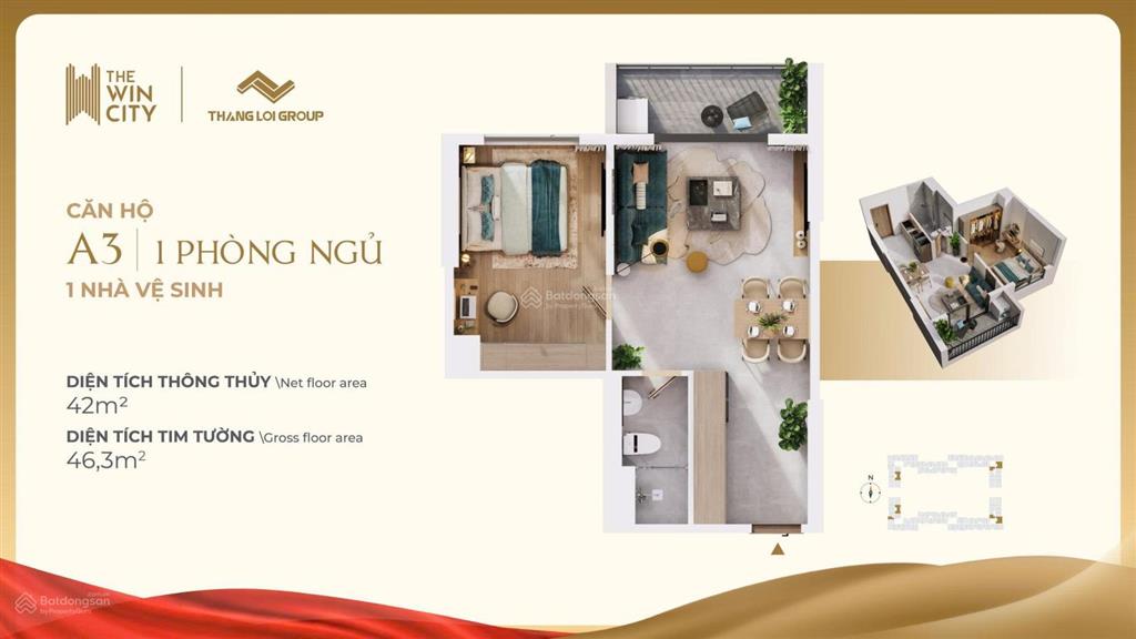 Bán căn hộ the win city 1pn 1wc giá đợt 1 chỉ 1.478 tỷ (đã vat), tặng trọn gói nội thất, hỗ trợ vay