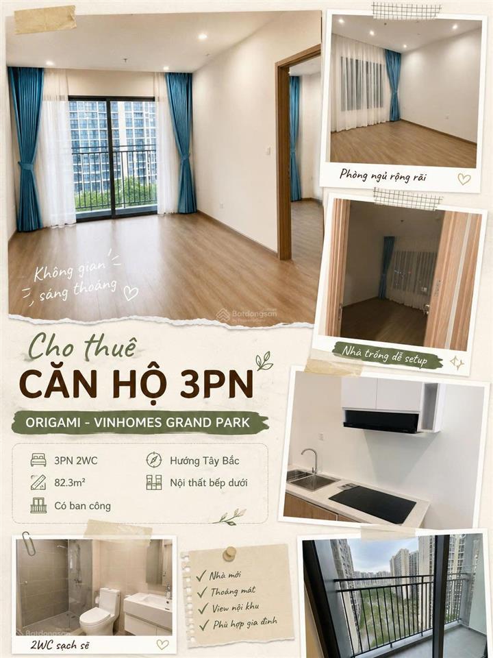 Cho thuê ch 3pn, 2wc, 82m2 tại the origami, phước thiện, p long bình, q9, 9 triệu vnd