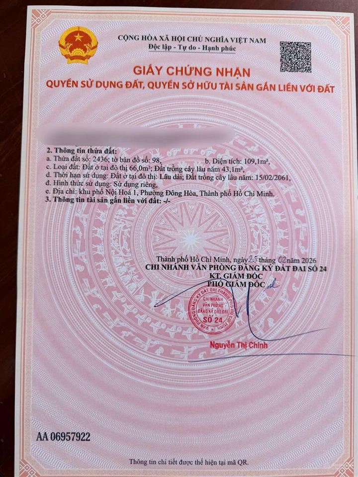 Chính chủ cần bán miếng đất sát dự án bcons city 109,1m2. giá 7,1 tỷ/căn 0909 011 ***