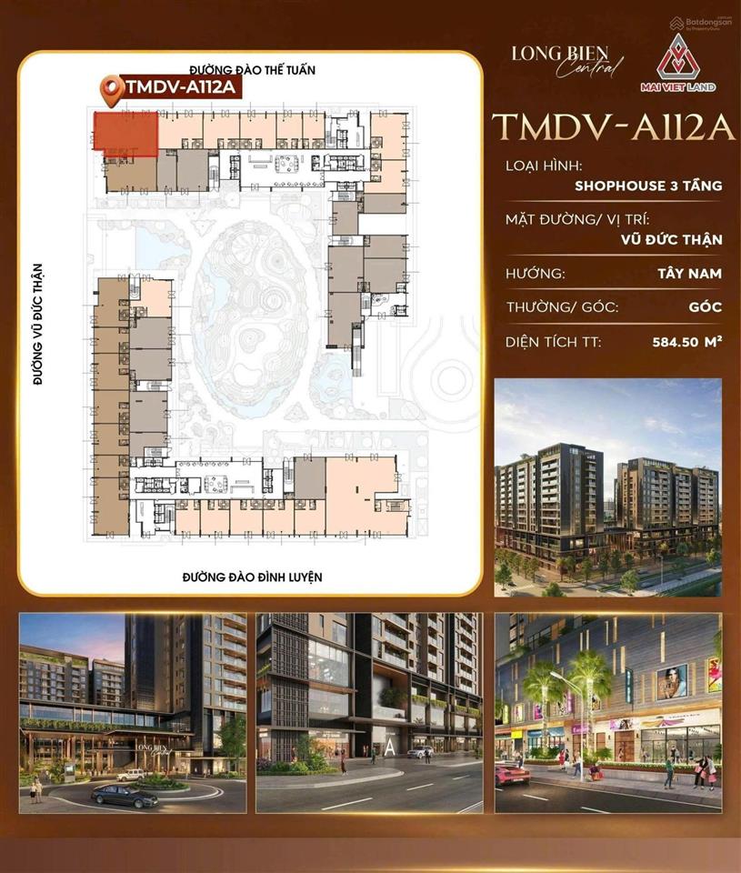 Bán shophouse long biên central, diện tích 203m2 thông 3 tầng, giá chỉ 22,2 tỷ, sổ hồng lâu dài