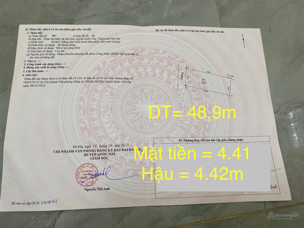 Bán đất sổ đỏ chính chủ  ngõ ô tô  cách đường lớn 10m  quốc oai, hà nội