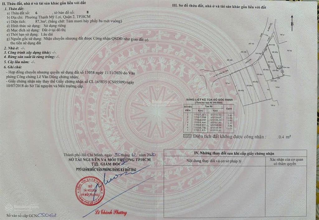 Bán đất thổ cư đường số 6 p. cát lái mới gần chợ cây xoài q2 (87.3m2) 7.3 tỷ
