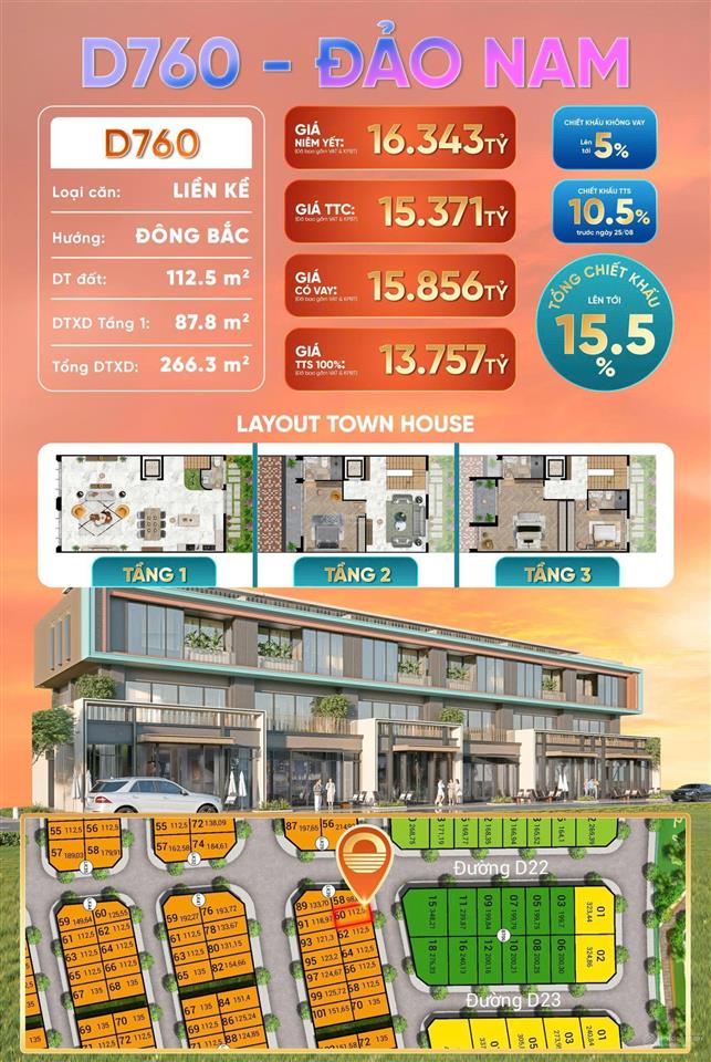 Vị trí đẹp trục đường d7 đối diện biệt thự song lập tại dự án charmora city