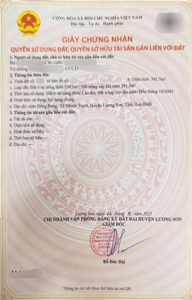 F0 - cần bán gấp - 391m - ngay khu CN Lương Sơn - chỉ 3.x tỷ